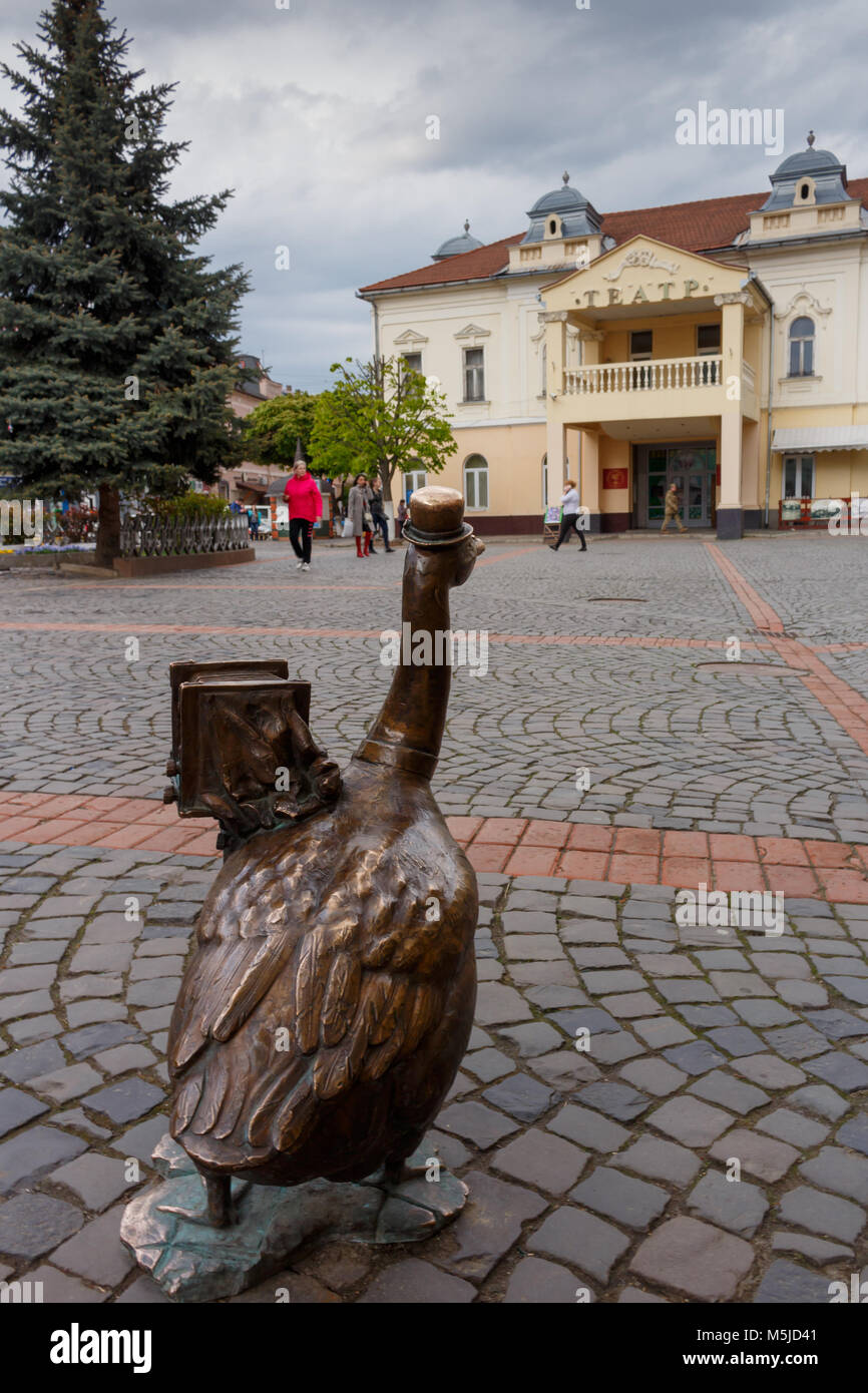 MUKACHEVE, UKRAINE - APRIL 25, 2017: The Monument of Goose Photographer near the city hall Stock Photo