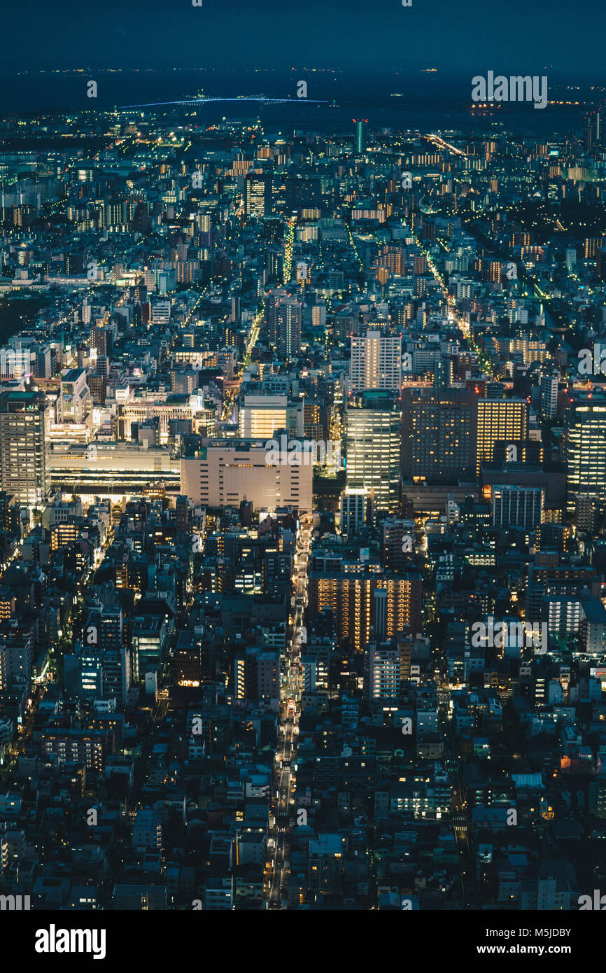 Tokyo city skyline at night aerial photography Stock Photo