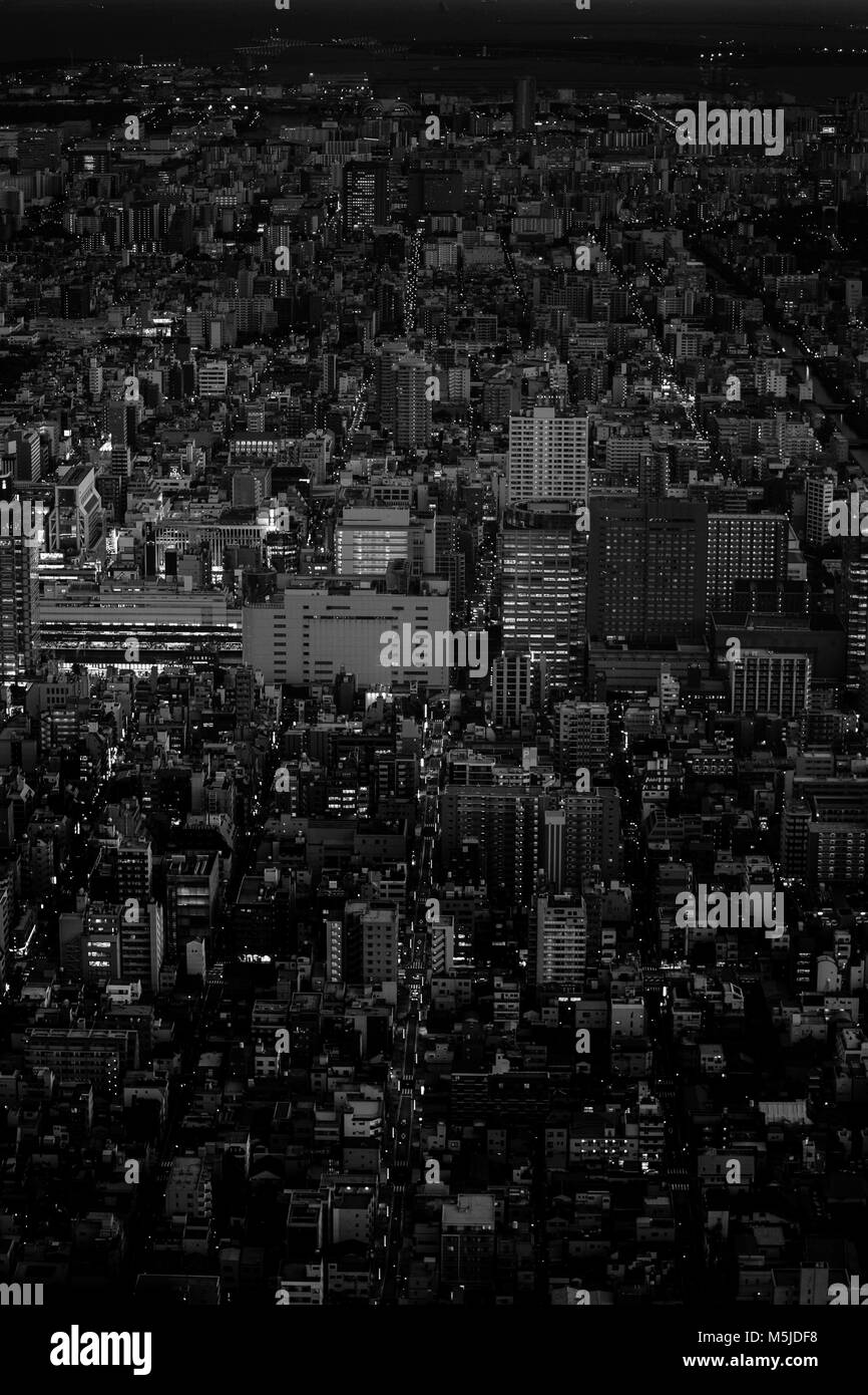 Tokyo skyline black and white night version Stock Photo