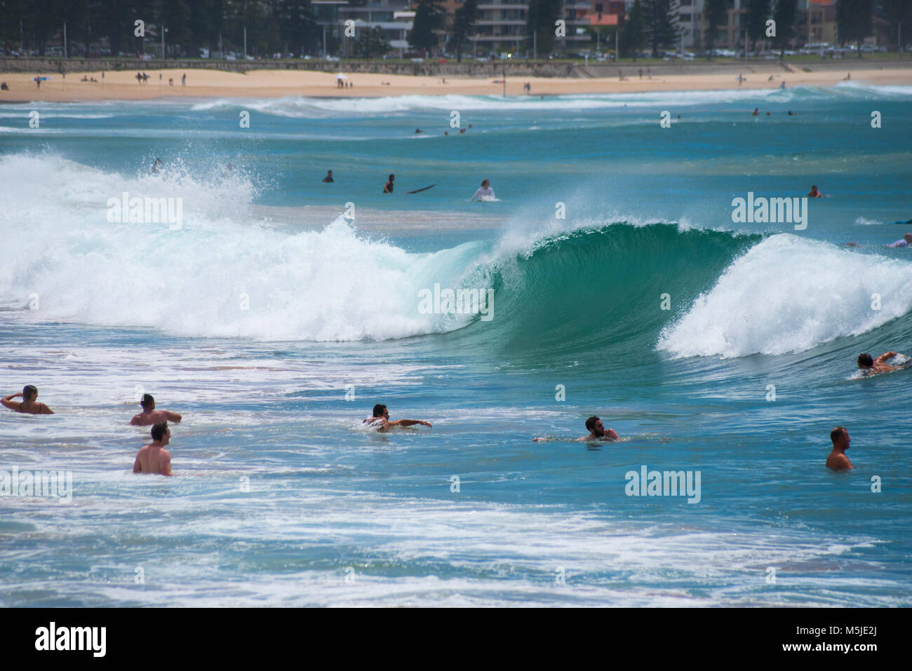 Swimming the waves at Manly Beach, Sydney Stock Photo