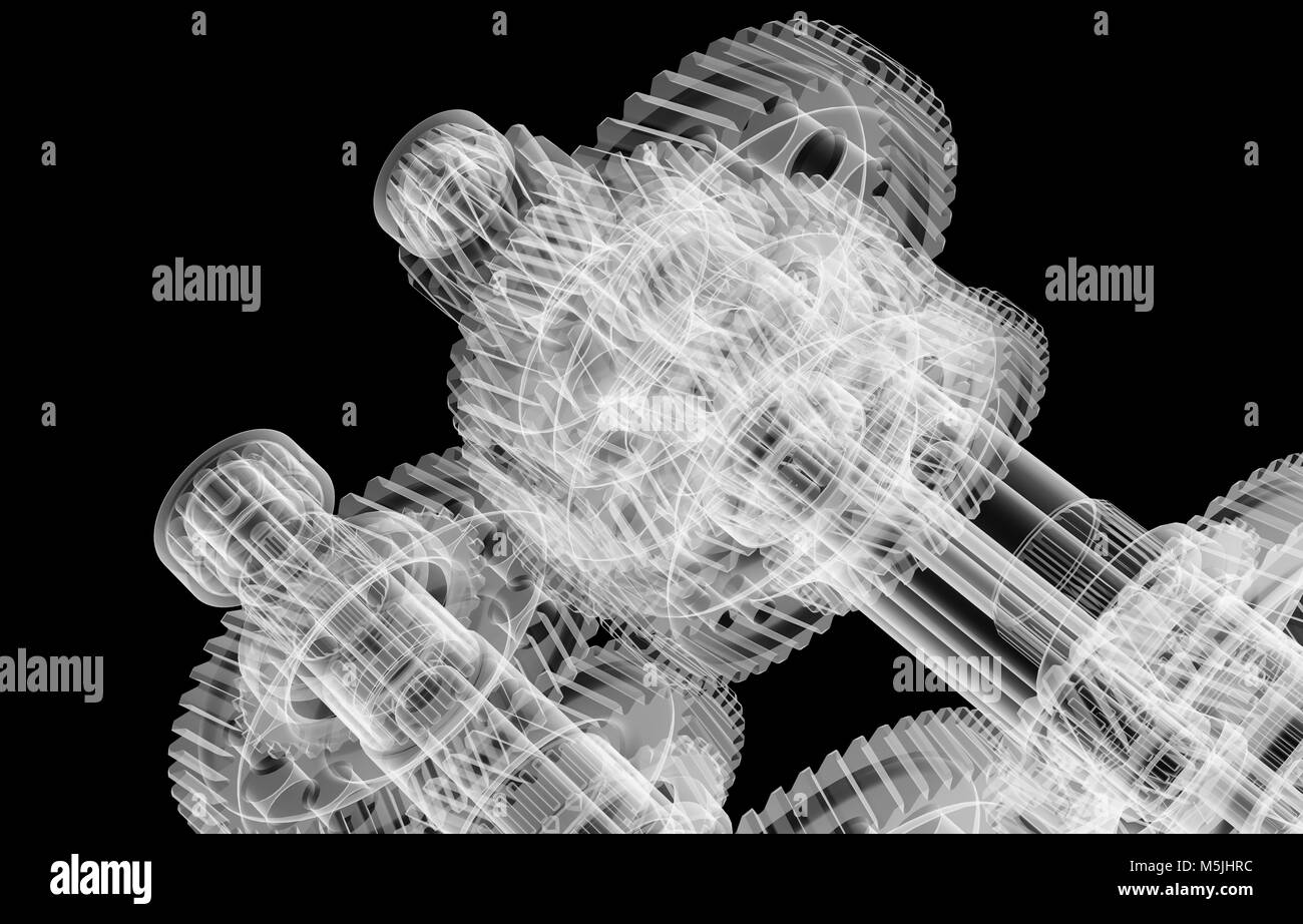 Gears, shafts and bearings. Xray render Stock Photo Alamy