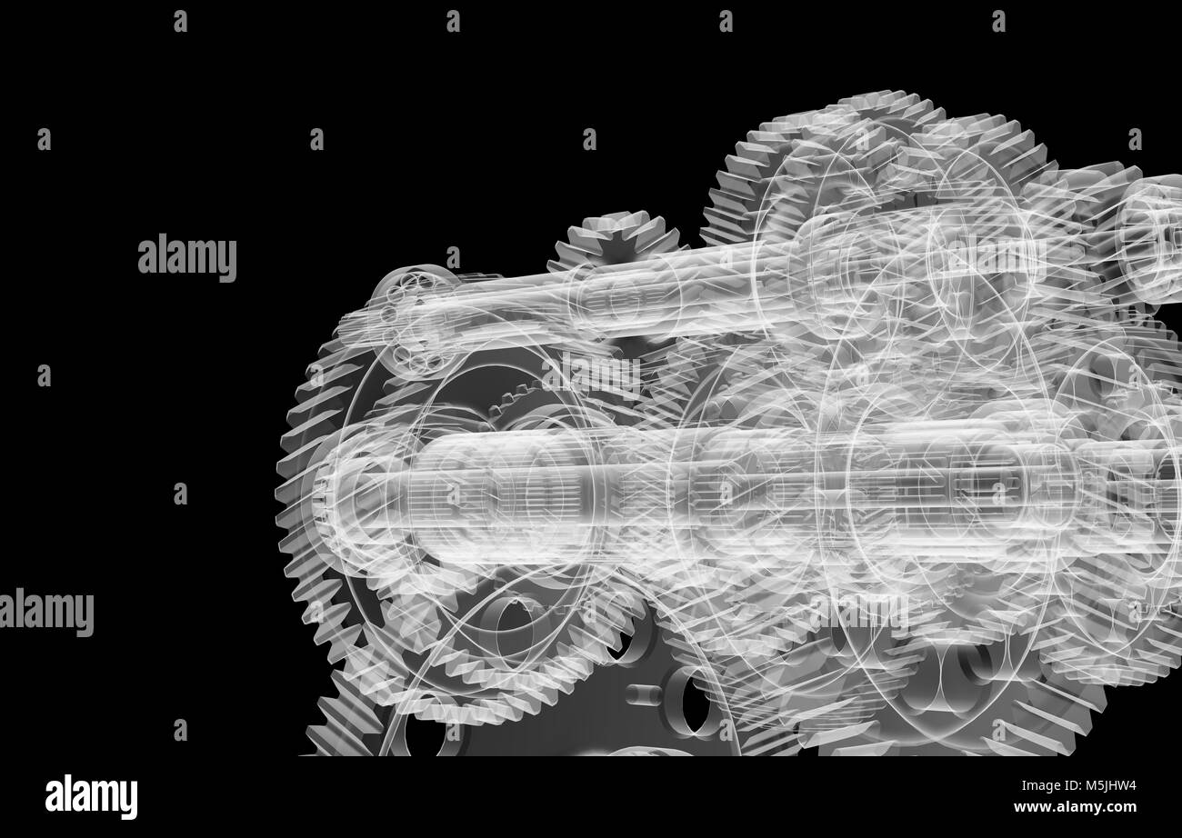 Gears, shafts and bearings. Xray render Stock Photo Alamy
