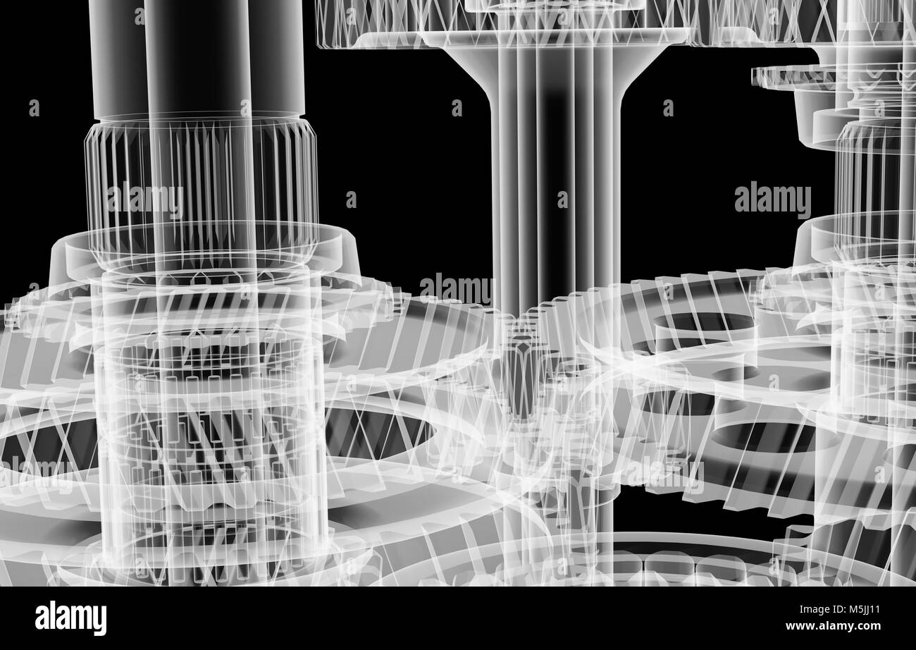 Gears, shafts and bearings. Xray render Stock Photo Alamy