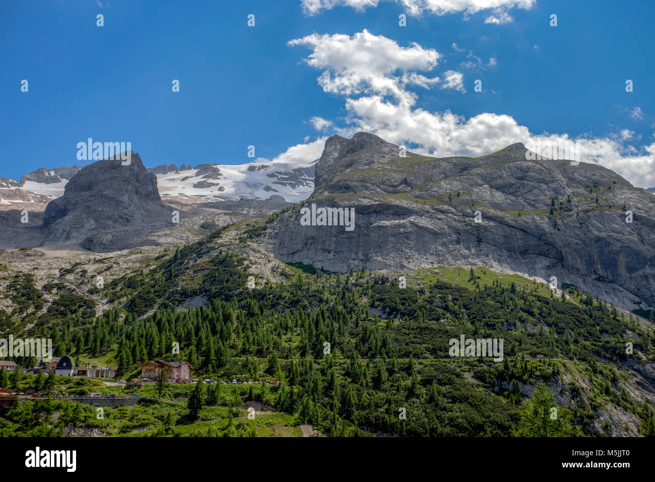 Views of Marmolada mountain massif, the highest mountain in the Dolomites group, Italy/ mountain/ snow/ peak/ rock Stock Photo