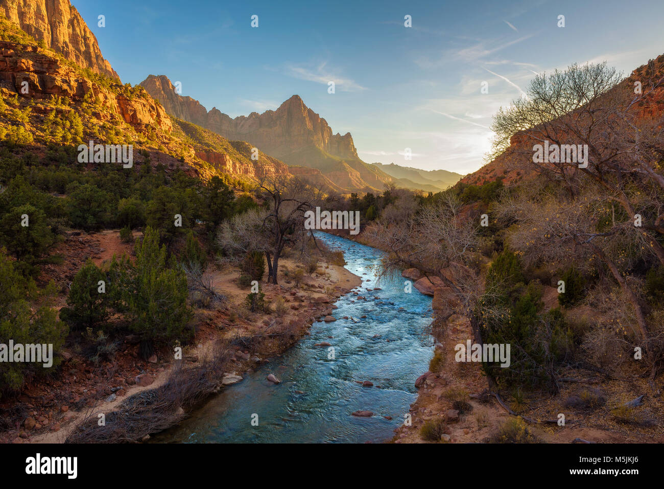 Sunset Over the Virgin River in Zion National Park Stock Photo