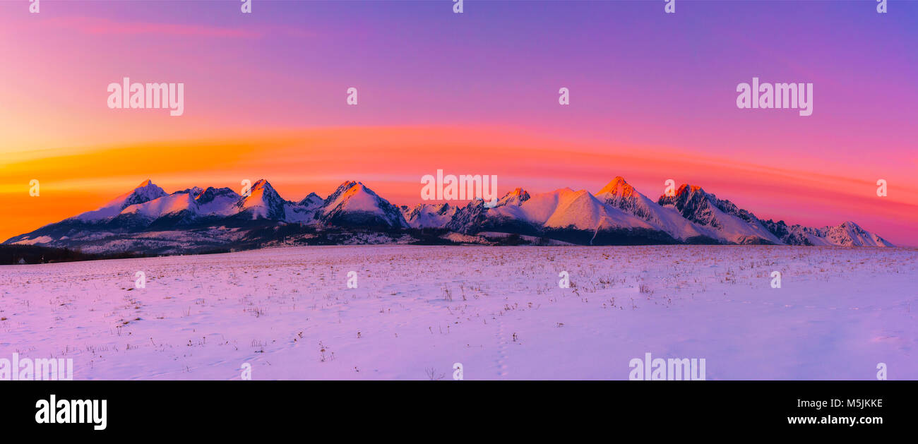 High Tatra Mountains in winter at sunset Stock Photo