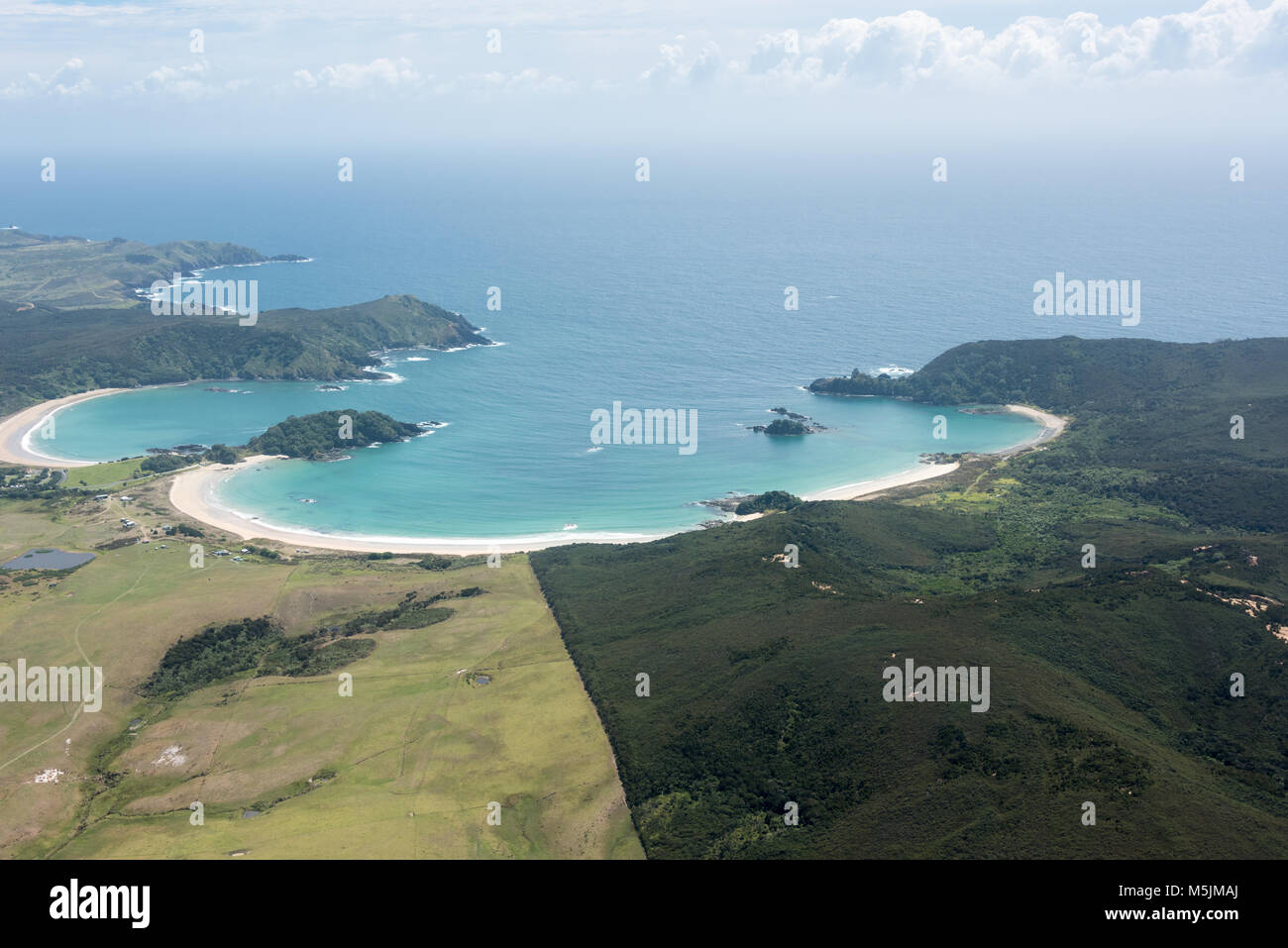 Aerial View of Bay of Islands, North Island, New Zealand Stock Photo