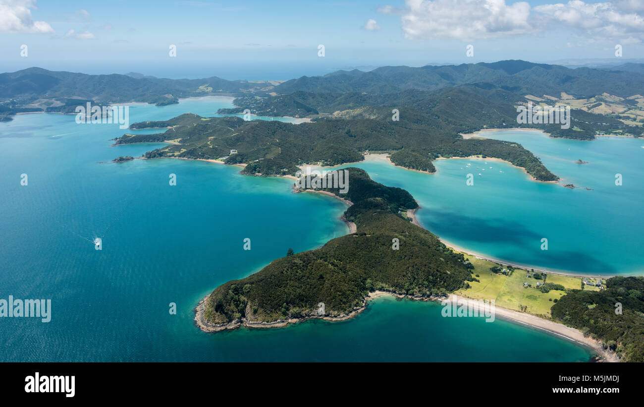 Aerial View of Bay of Islands, North Island, New Zealand Stock Photo