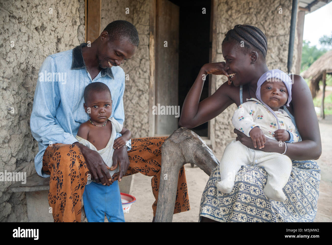 African family in Kondama village, Sierra Leone Stock Photo