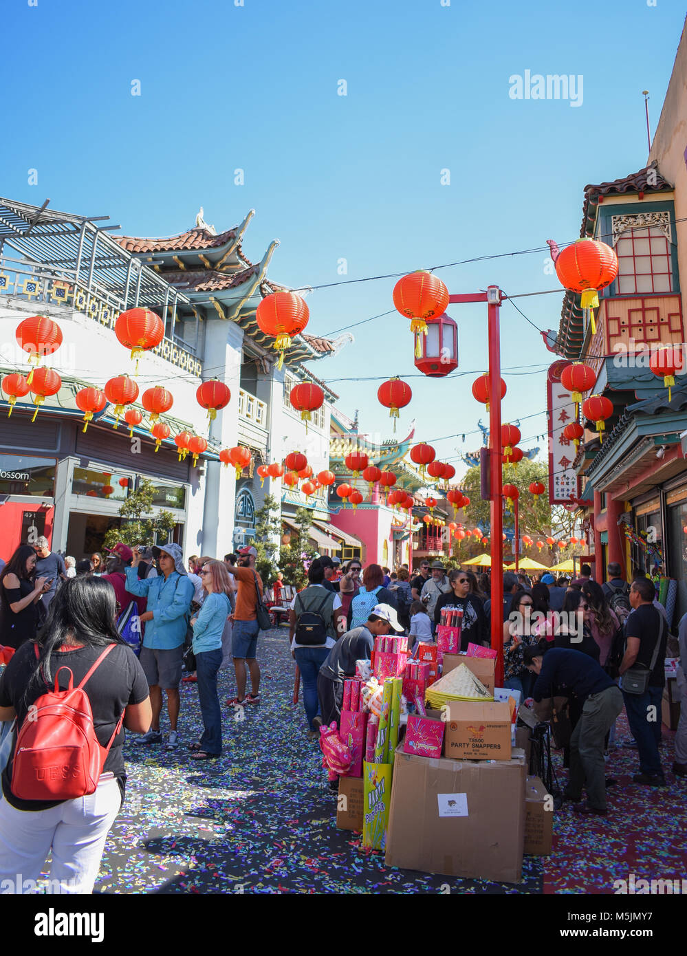 Chinese New Year 2018 in China Town Los Angeles, Ca. is celebrated with parades, crowds, and festivities. Stock Photo