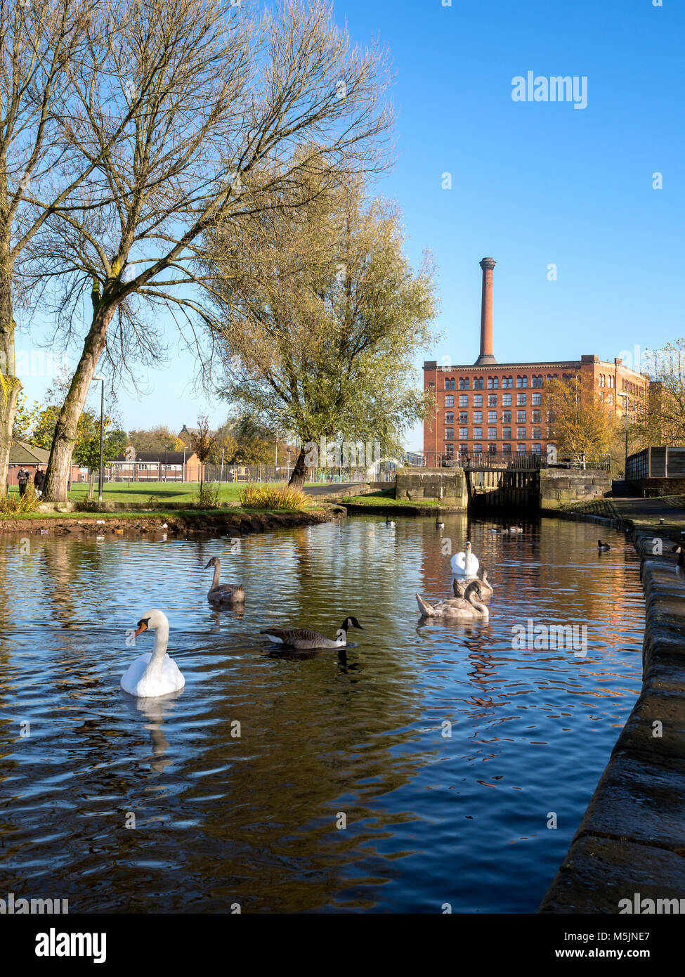 The view over the Leeds Liverpool canal to the dry dock Manchester, England Stock Photo