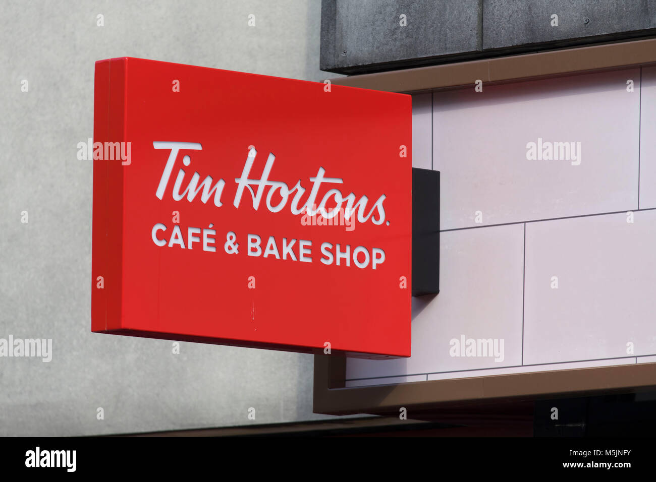 tim hortons coffee shop sign logo. Stock Photo