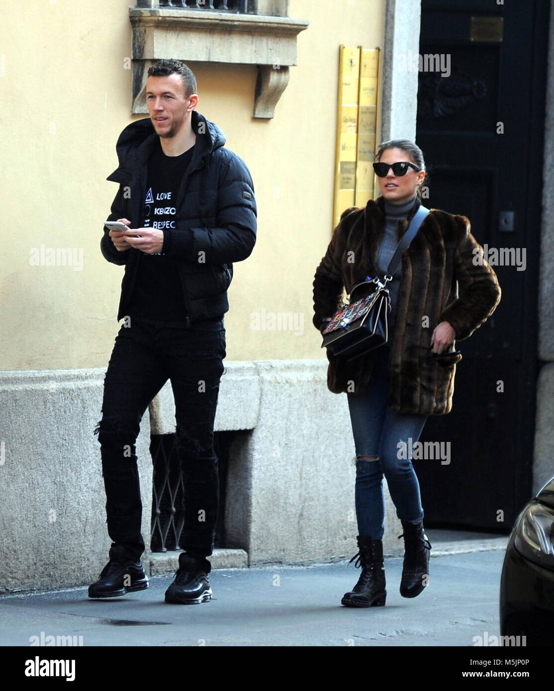 Croatian footballer Ivan Perišić and his wife arrive in the city center 