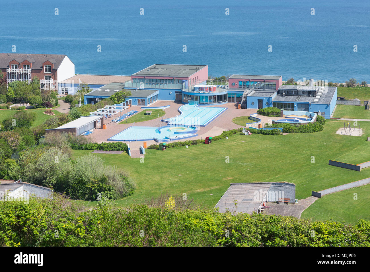 Aerial view swimming pool German island Helgoland in Northsea Stock