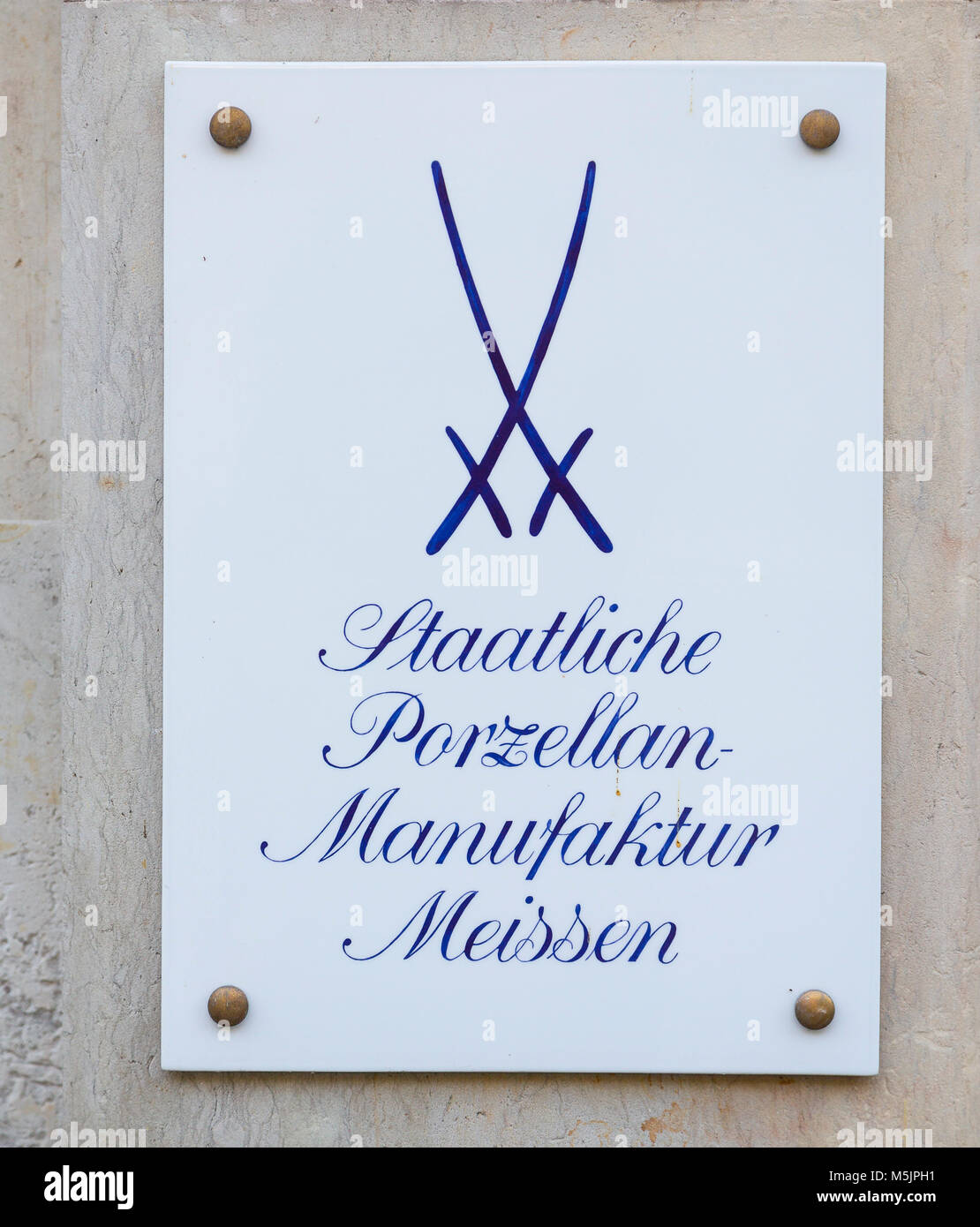 Sign Meissen national Porcelain Manufactory with Swords,Meissen,Saxony,Germany Stock Photo