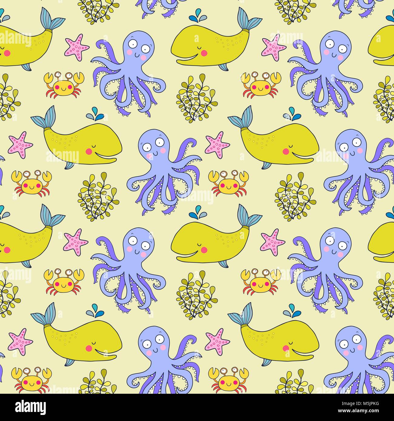 Seamless vector pattern with octopus Stock Vector Image & Art - Alamy