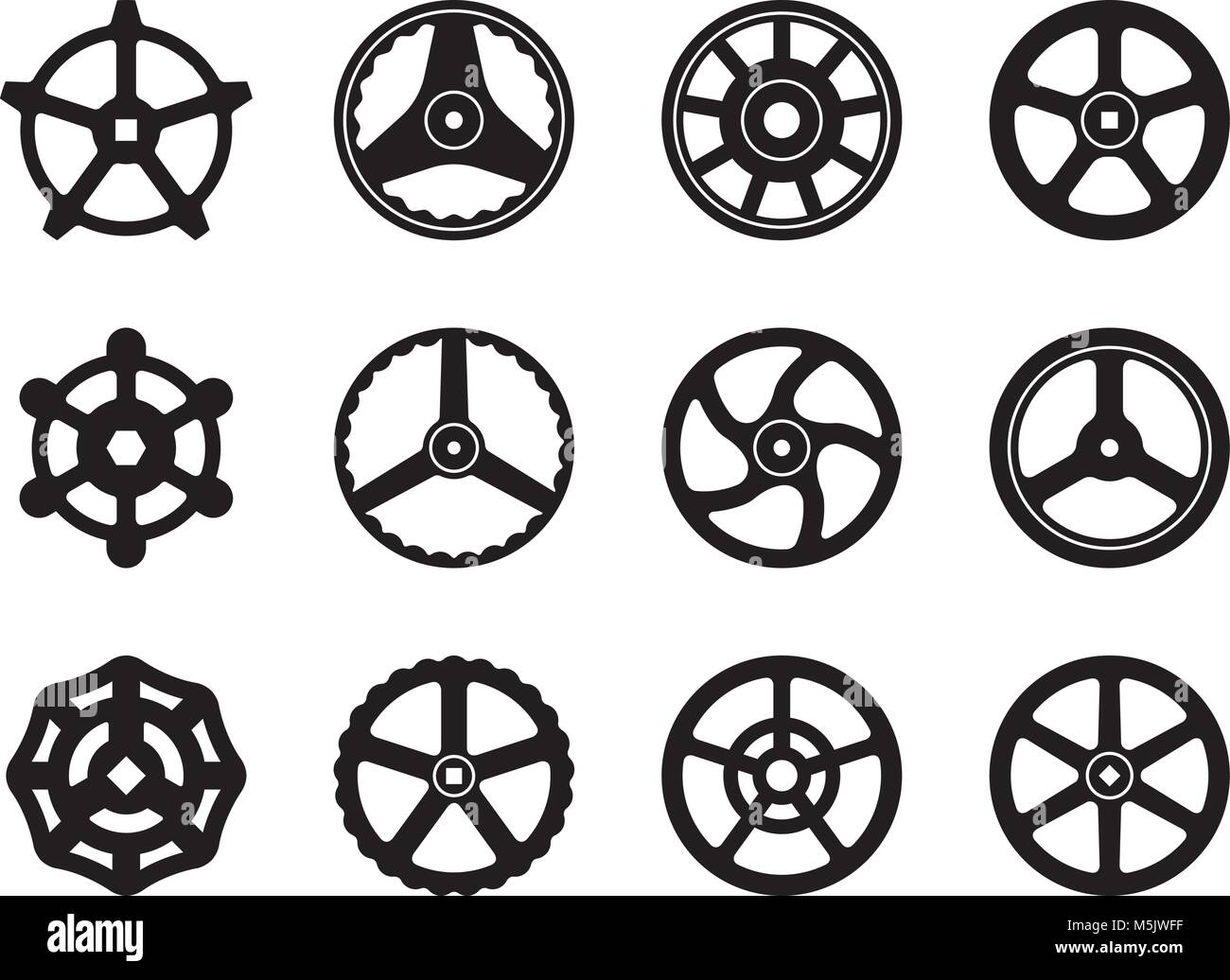Hand wheel vector icon set. illustration of machinery equipment for adjustment and operation Stock Vector