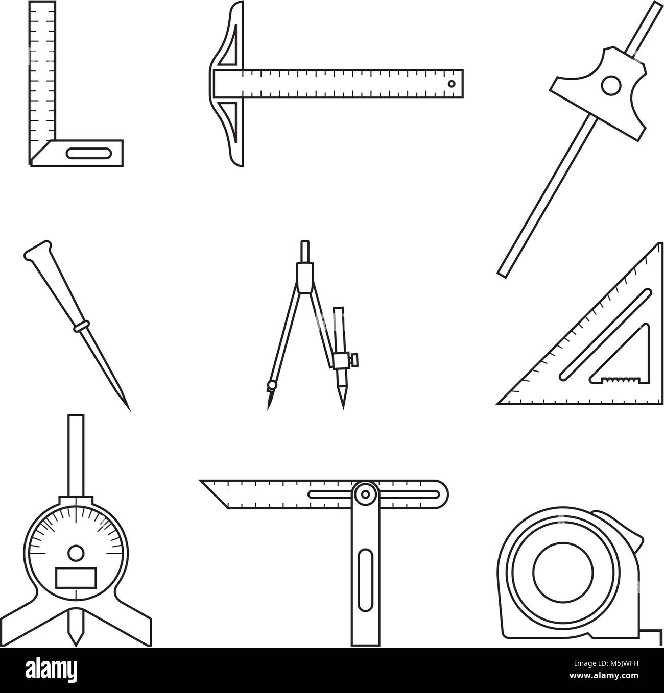 Set of measure tool. Distance, Angle. Vector line icons Stock Vector