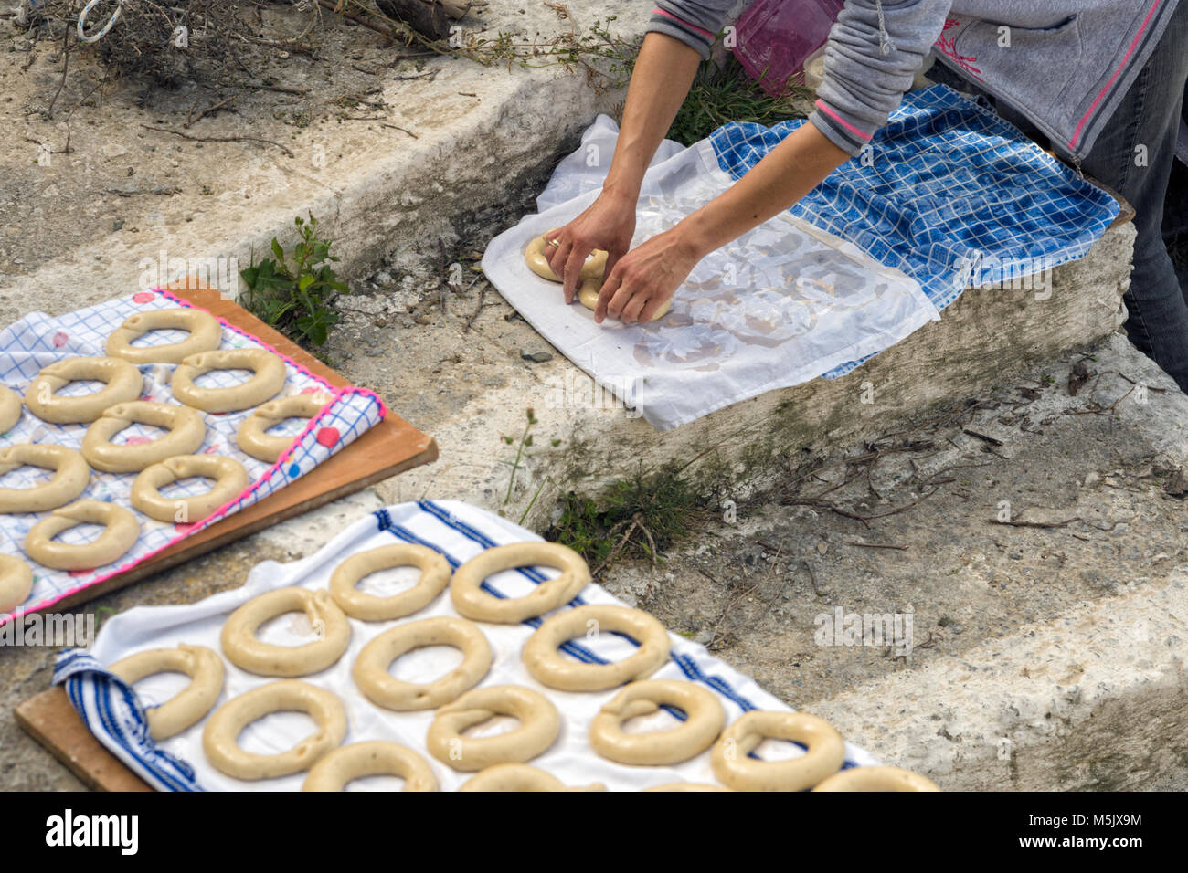 Greece, Aegean Islands, Olympos, Karpathos island, The village of Olympos seem timeless. to make bread is one of the main activities of the women Stock Photo