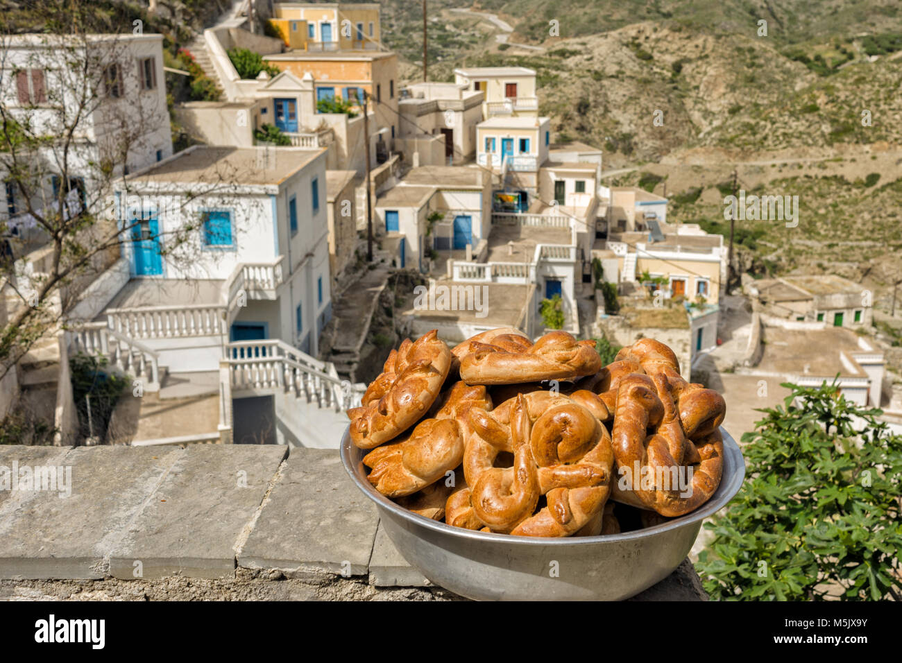 Greece, Aegean Islands, Olympos, Karpathos island, The village of Olympos seem timeless. to make bread is one of the main activities of the women Stock Photo