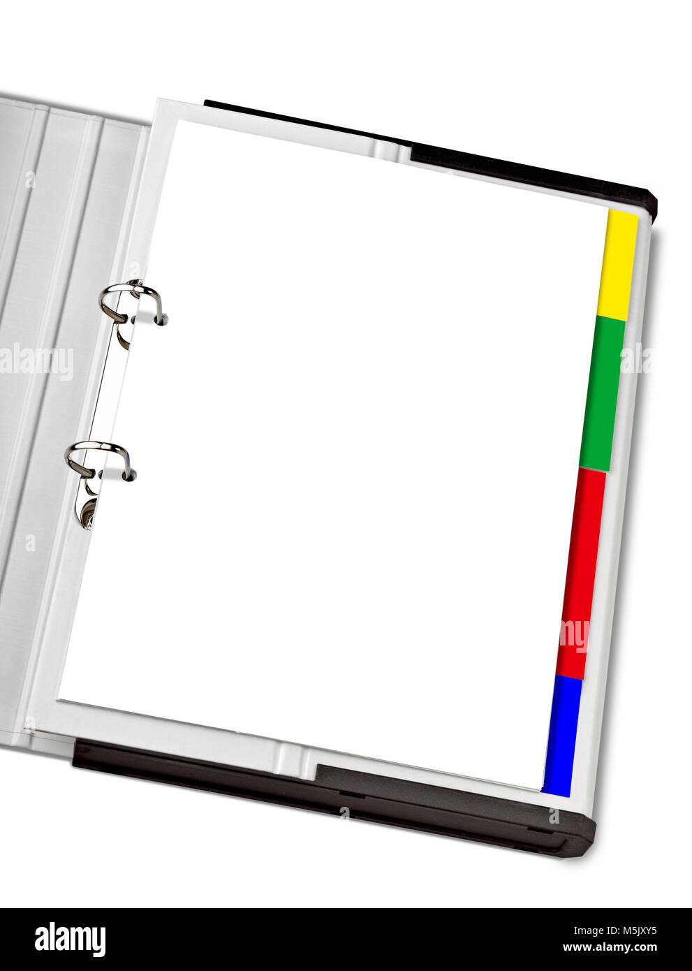 Desk binder isolated on white with clipping path, Path for the first sheet and the colored stickers Stock Photo