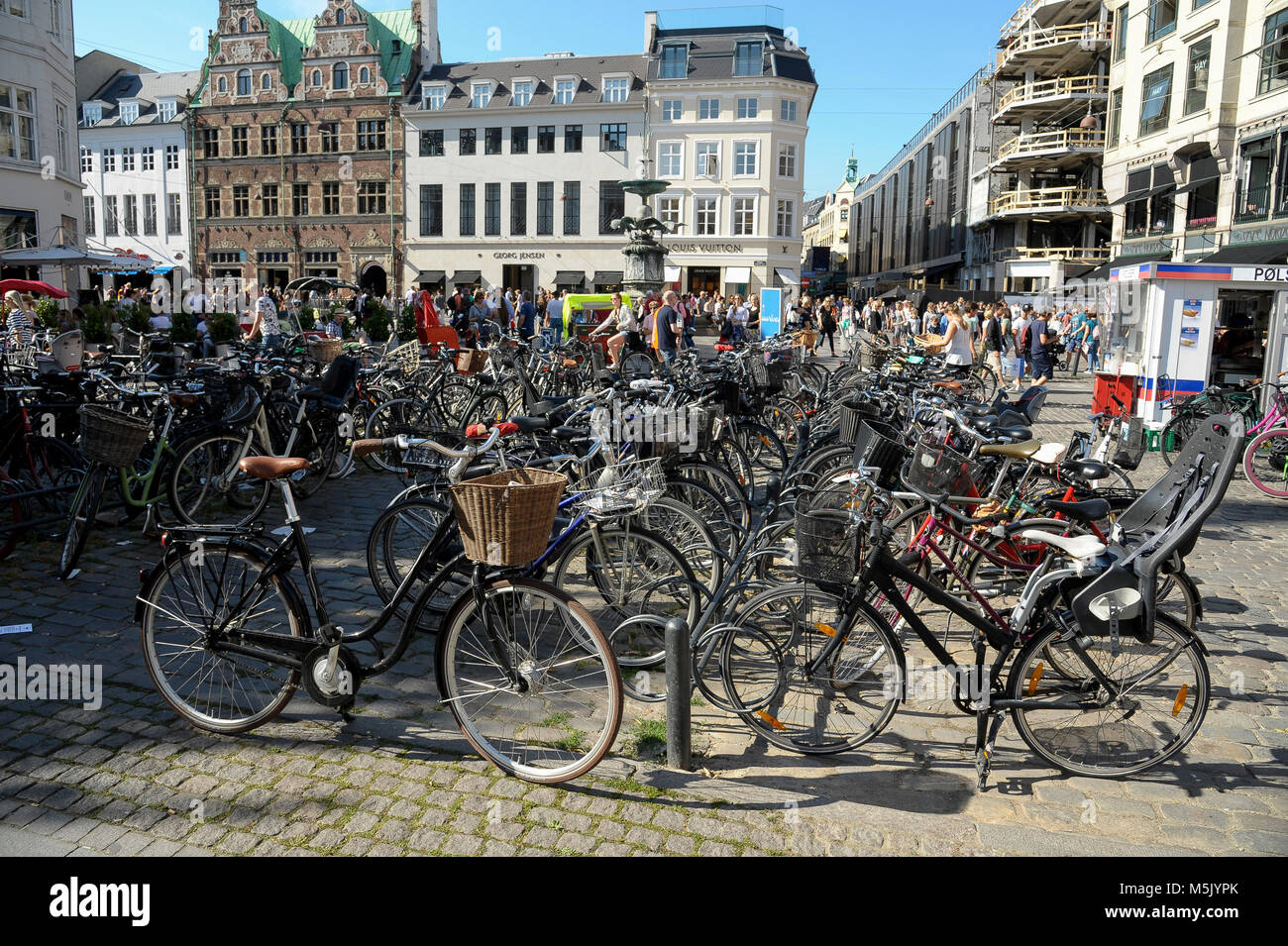 Bicycle parking on Højbro Plads (High Bridge Square) centre of Copenhagen, Denmark. August 6th 2015 © Wojciech Strozyk / Alamy Stock Photo Stock Photo
