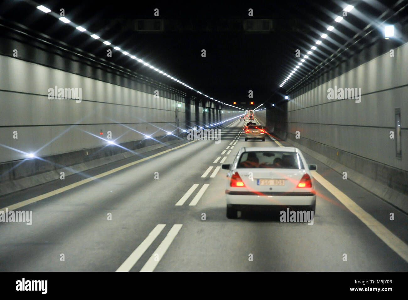 Drogden Tunnel of Oresund Bridge connecting Copenhagen, Danemark with Malmo, Sweden. August 6th 2015. Almost 16 km long (bridge with artificial island Stock Photo