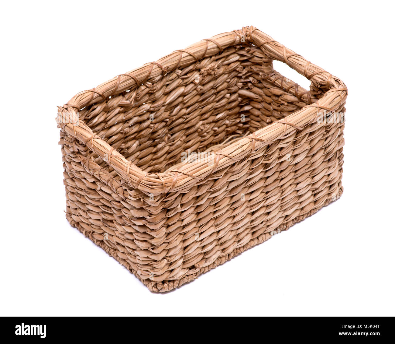 Rectangular Wicker Basket On White Background Stock Photo