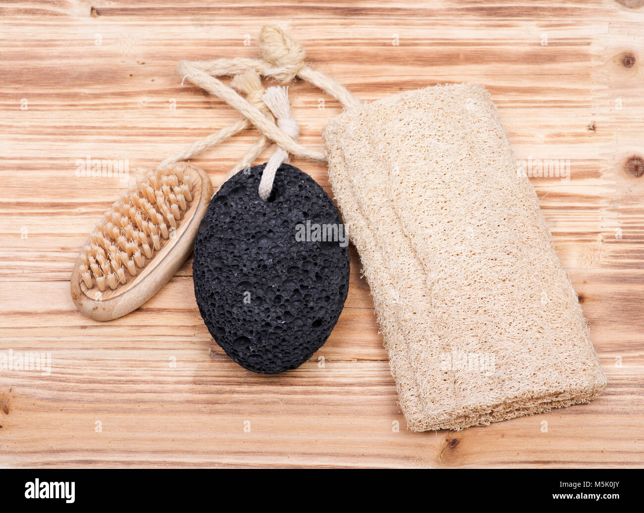 pumice stone and exfoliating loofah sponge