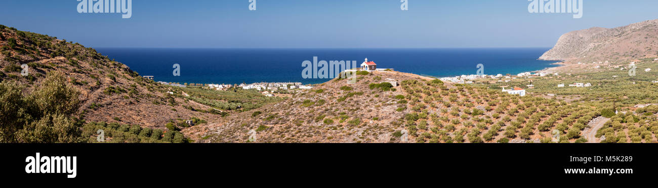 Panoramic view over Milatos on the coast of Crete Stock Photo