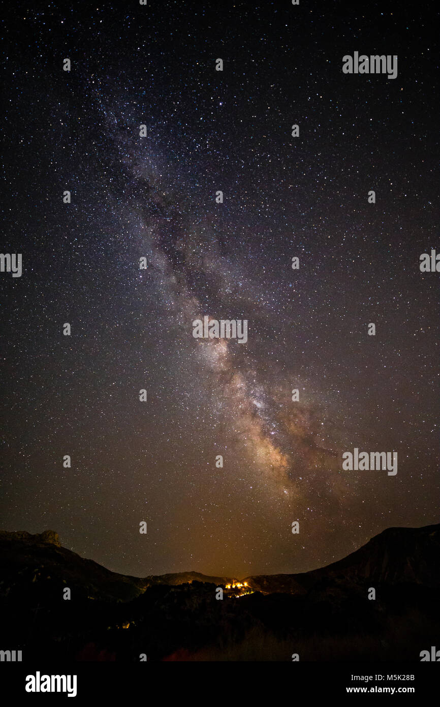 Milky way galactic centre over central Crete with mountains Stock Photo
