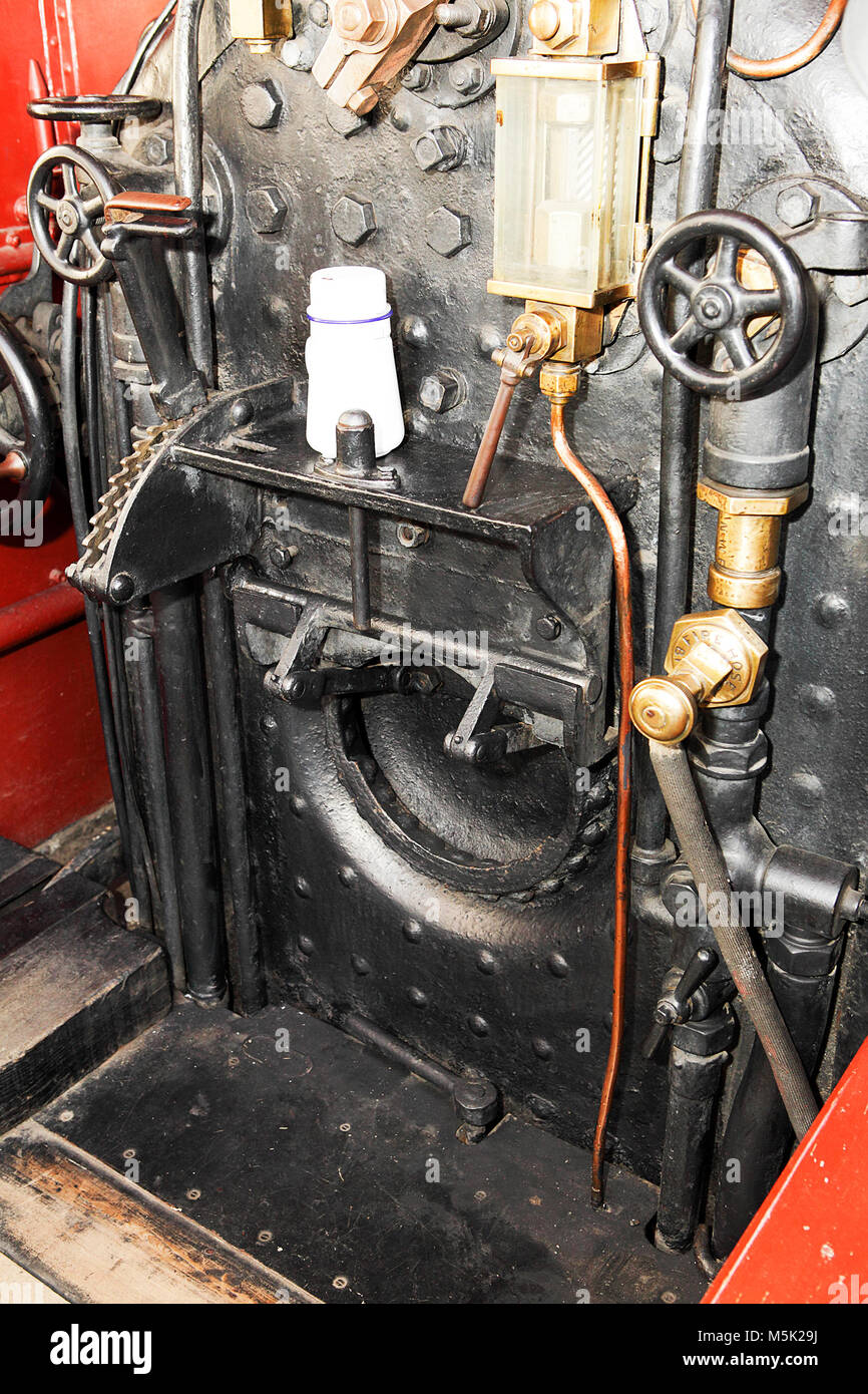 One of (19) images related to Buckingham Railway Centre in Quainton Buckinghamshire.Viewed here is the firebox and footplate. Stock Photo