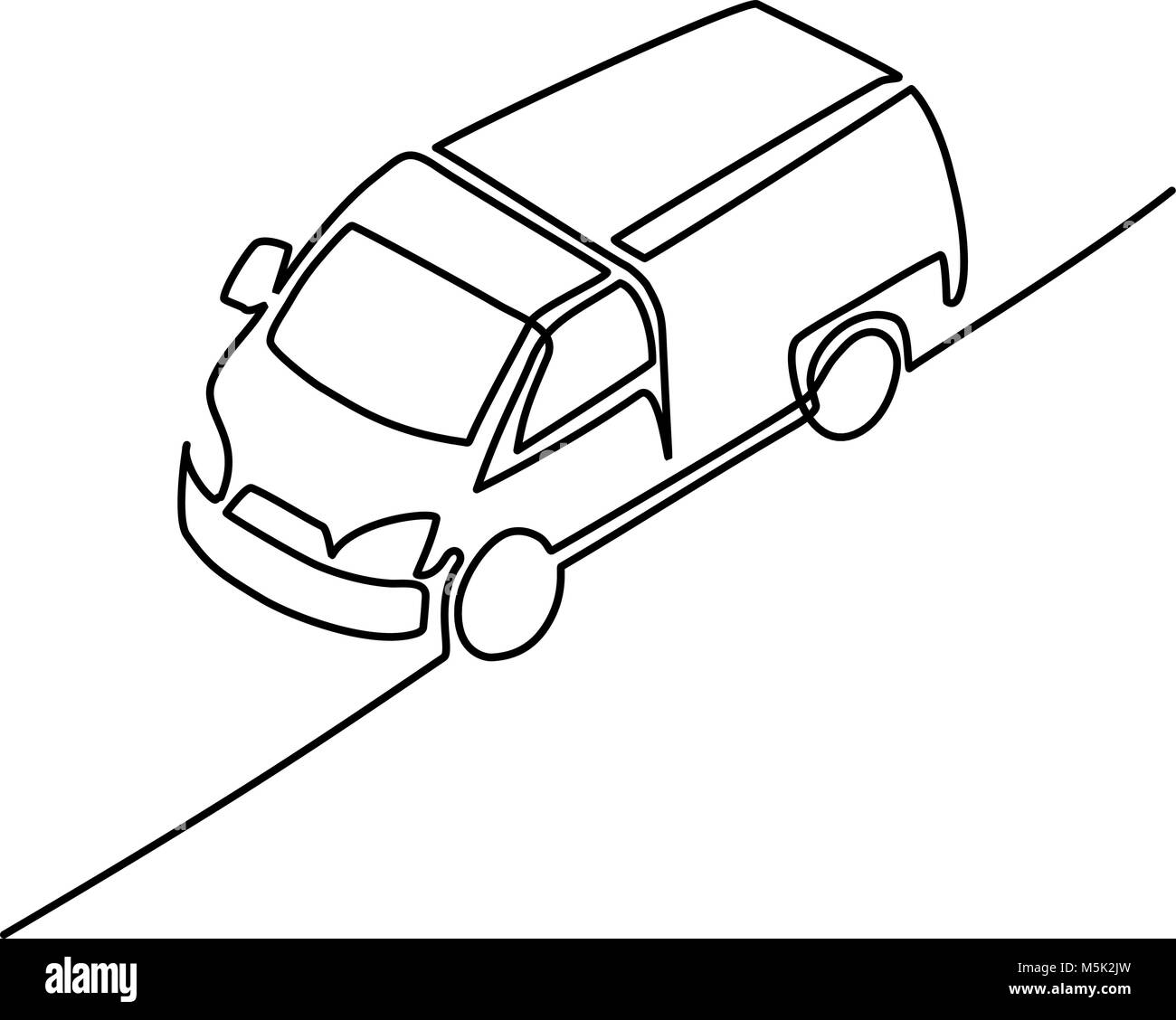 Continuous line isometric drawing. Pickup truck Stock Vector
