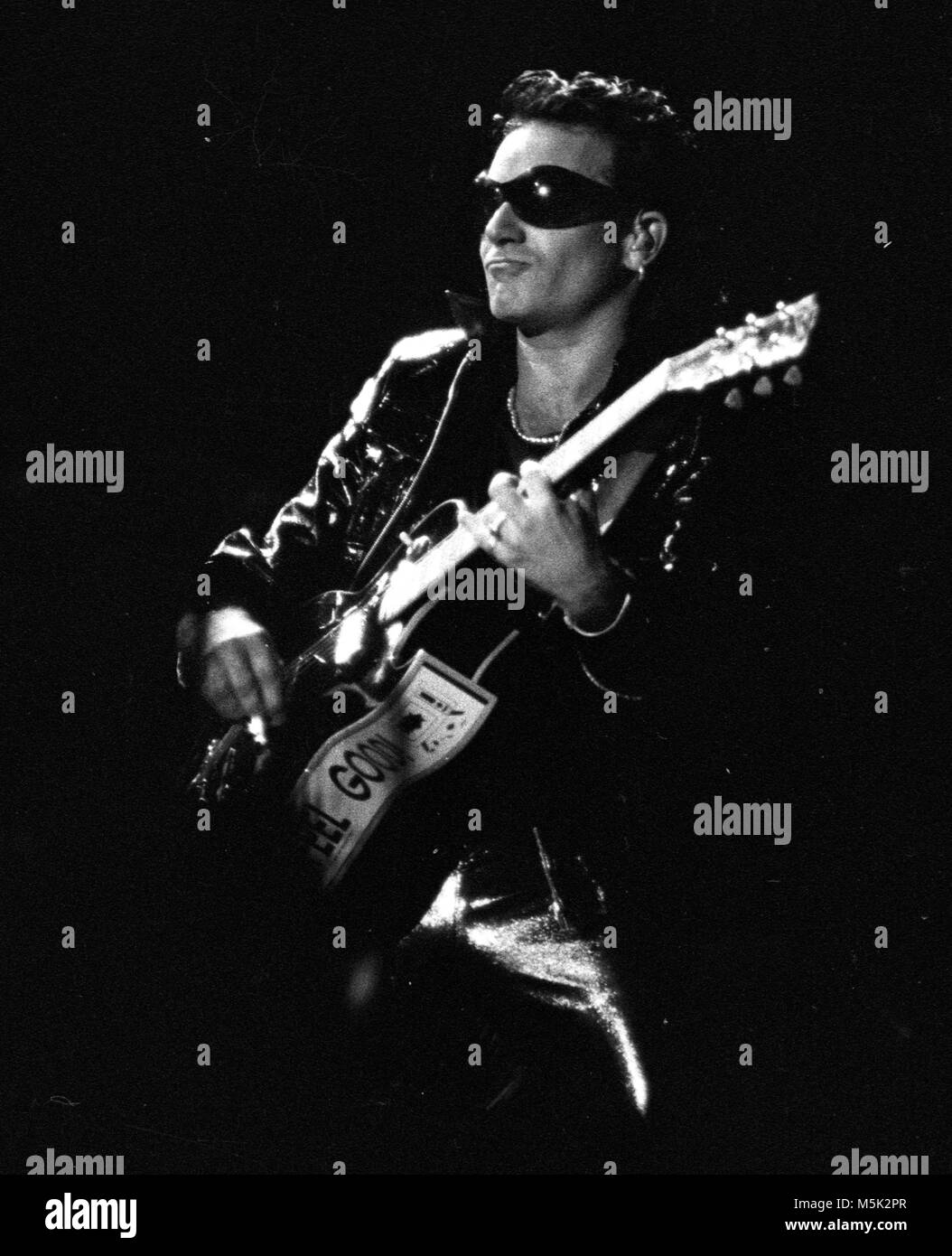 U2’s Bono performing in concert at Foxboro stadium in Foxboro Ma photo by bill belknap Stock