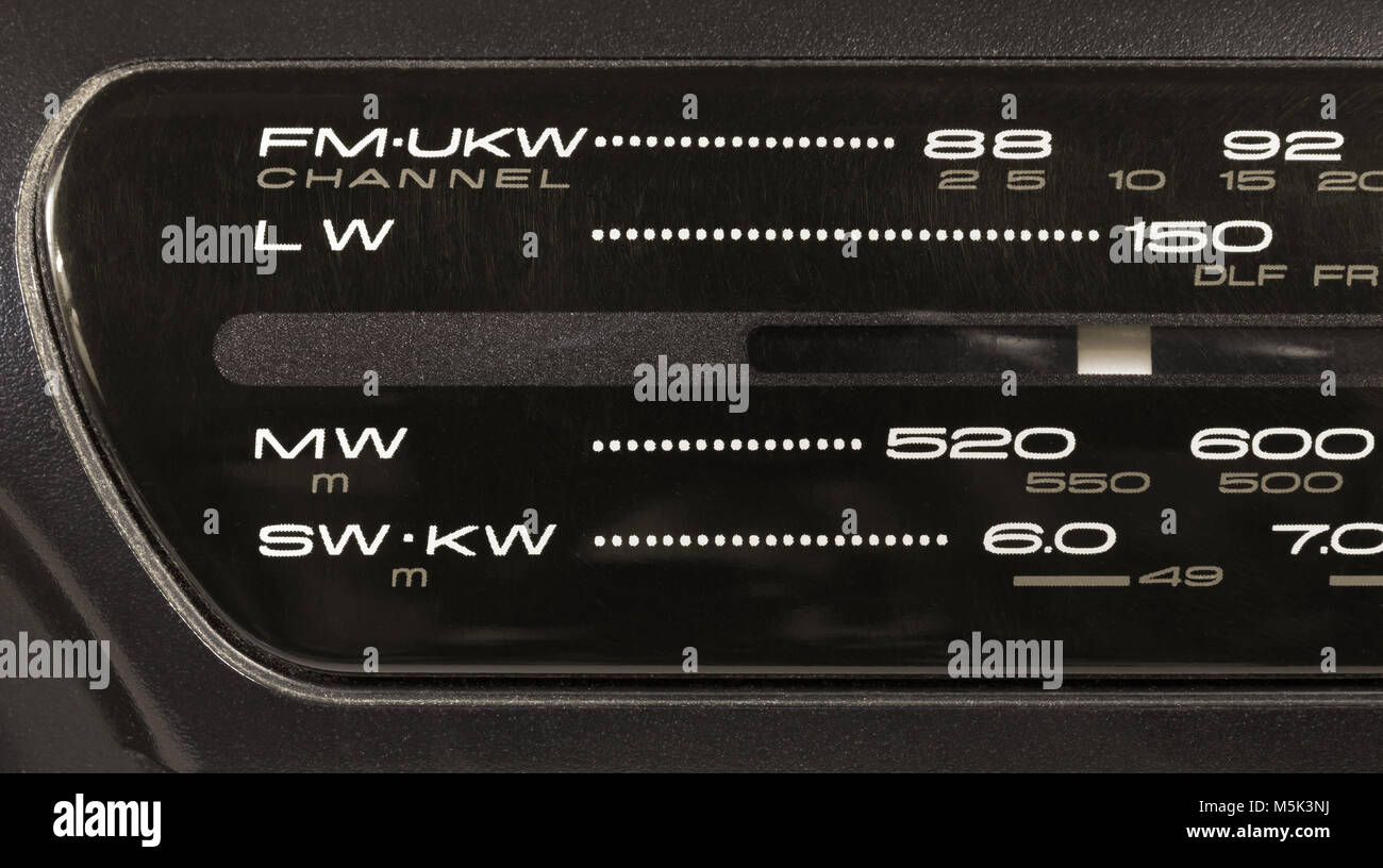 Closeup on the frequency display of a radio FM-LW-MW-SW tuner Stock ...
