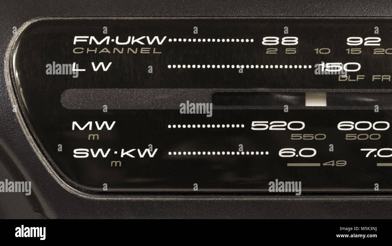Closeup on the frequency display of a radio FM-LW-MW-SW tuner Stock Photo -  Alamy