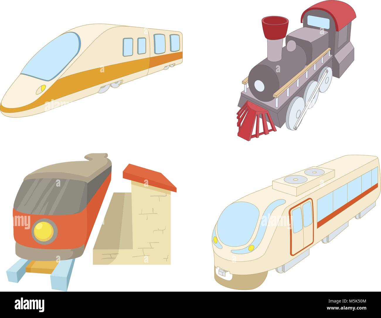 Train icon set, cartoon style Stock Vector