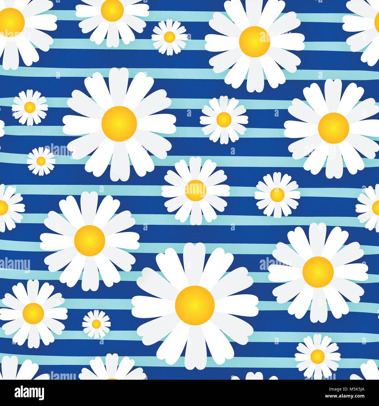 Chamomile Seamless Pattern With Flowers On Stripped Blue Background ...