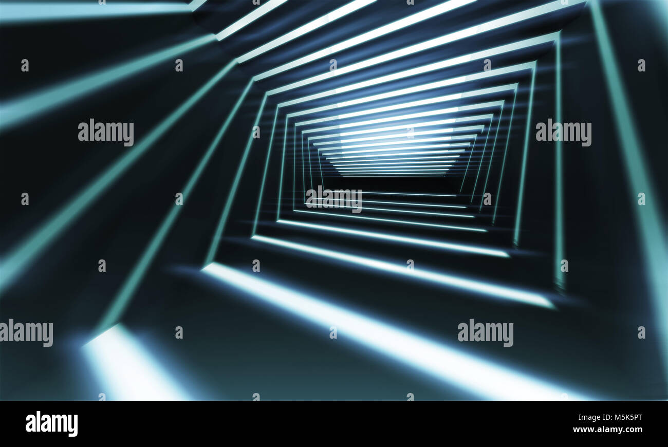 Abstract 3d corridor perspective background with linear light beams ...