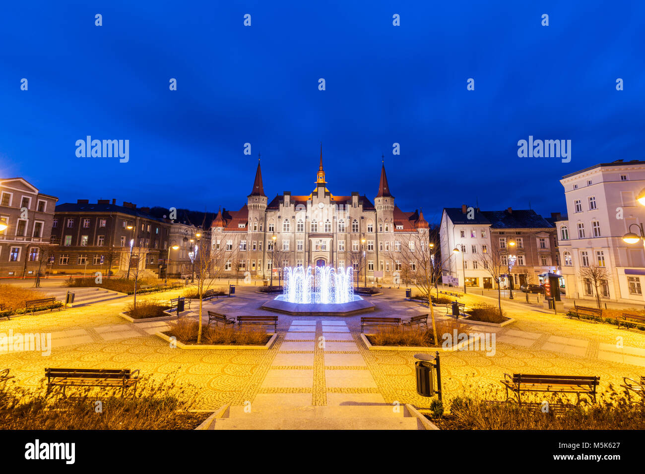 walbrzych-city-hall-at-evening-walbrzych-lower-silesian-poland-stock