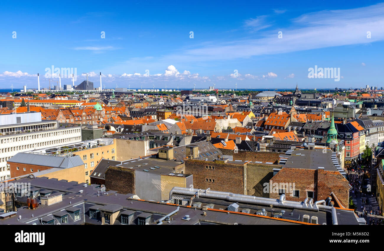 Copenhagen, Zealand region / Denmark - 2017/07/26: city center - panoramic aerial view of the central Copenhagen and outskirts in the background Stock Photo