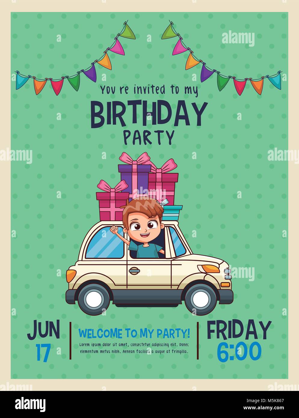 Kids birthday invitation card Stock Vector Image Art Alamy