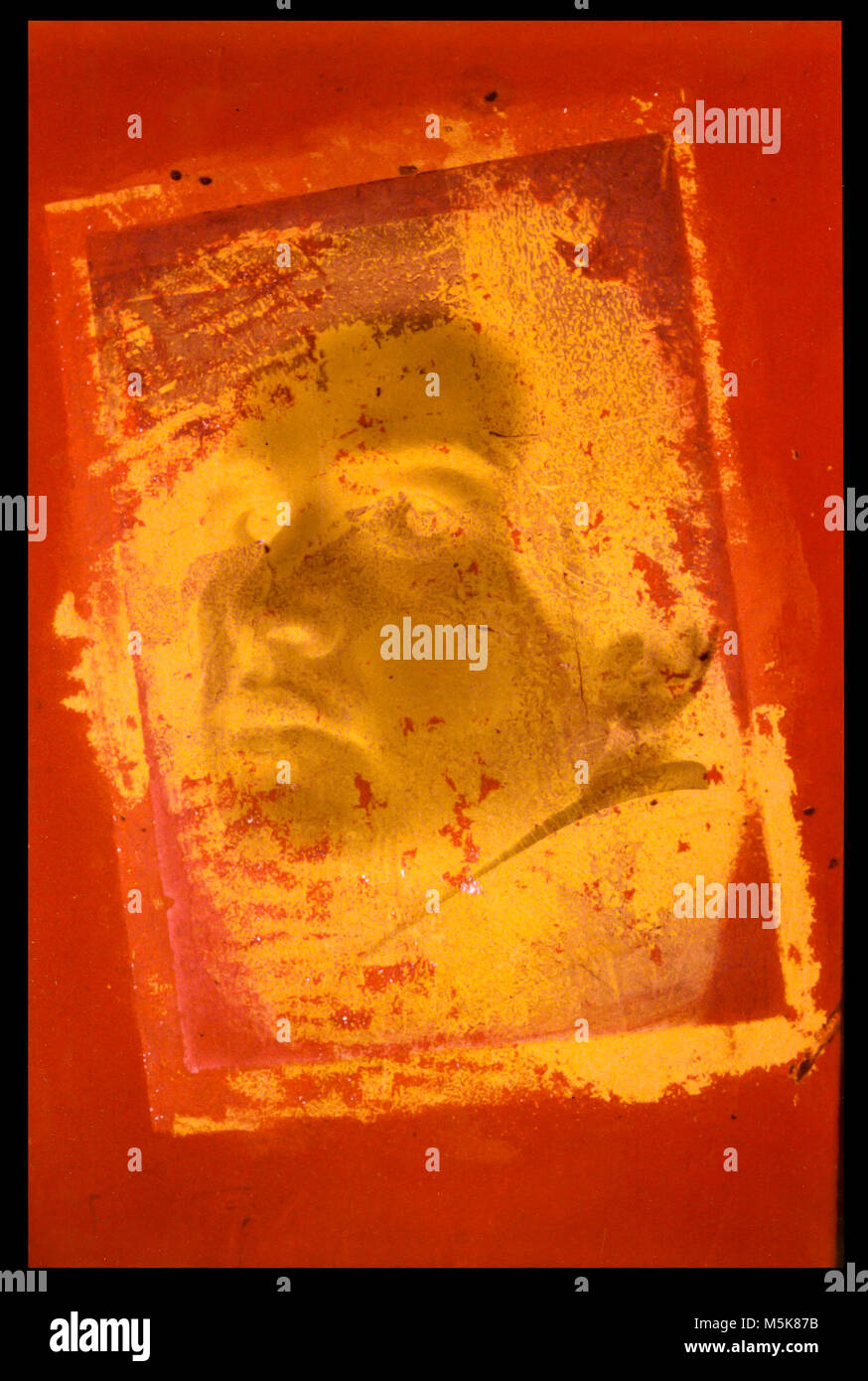 double exposure of human faces in negative film effect and red yellow