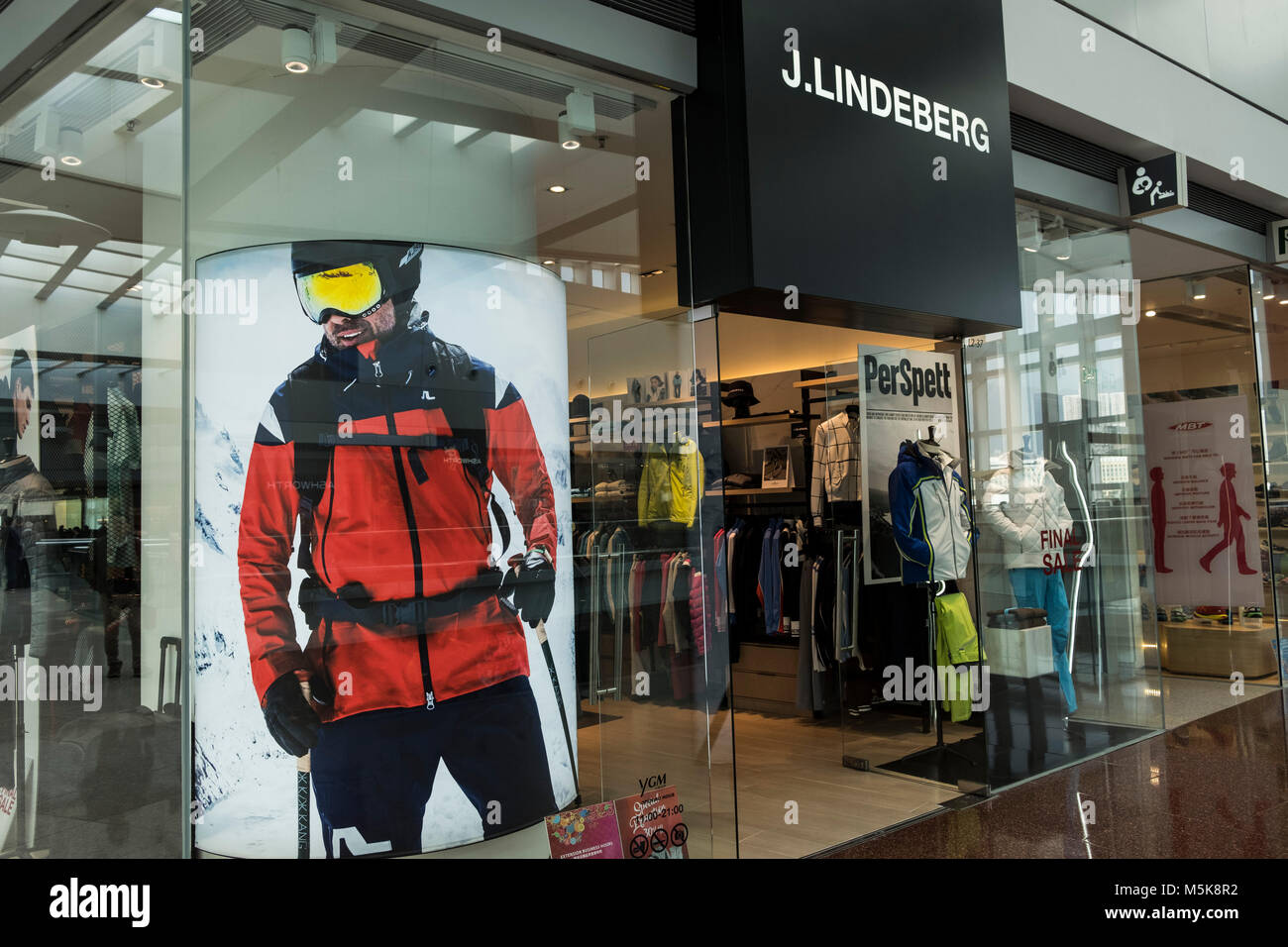 Hong Kong, February 15, 2018: J. Lindeberg store in Hong Kong. J.Lindeberg is a Swedish clothing company. Stock Photo