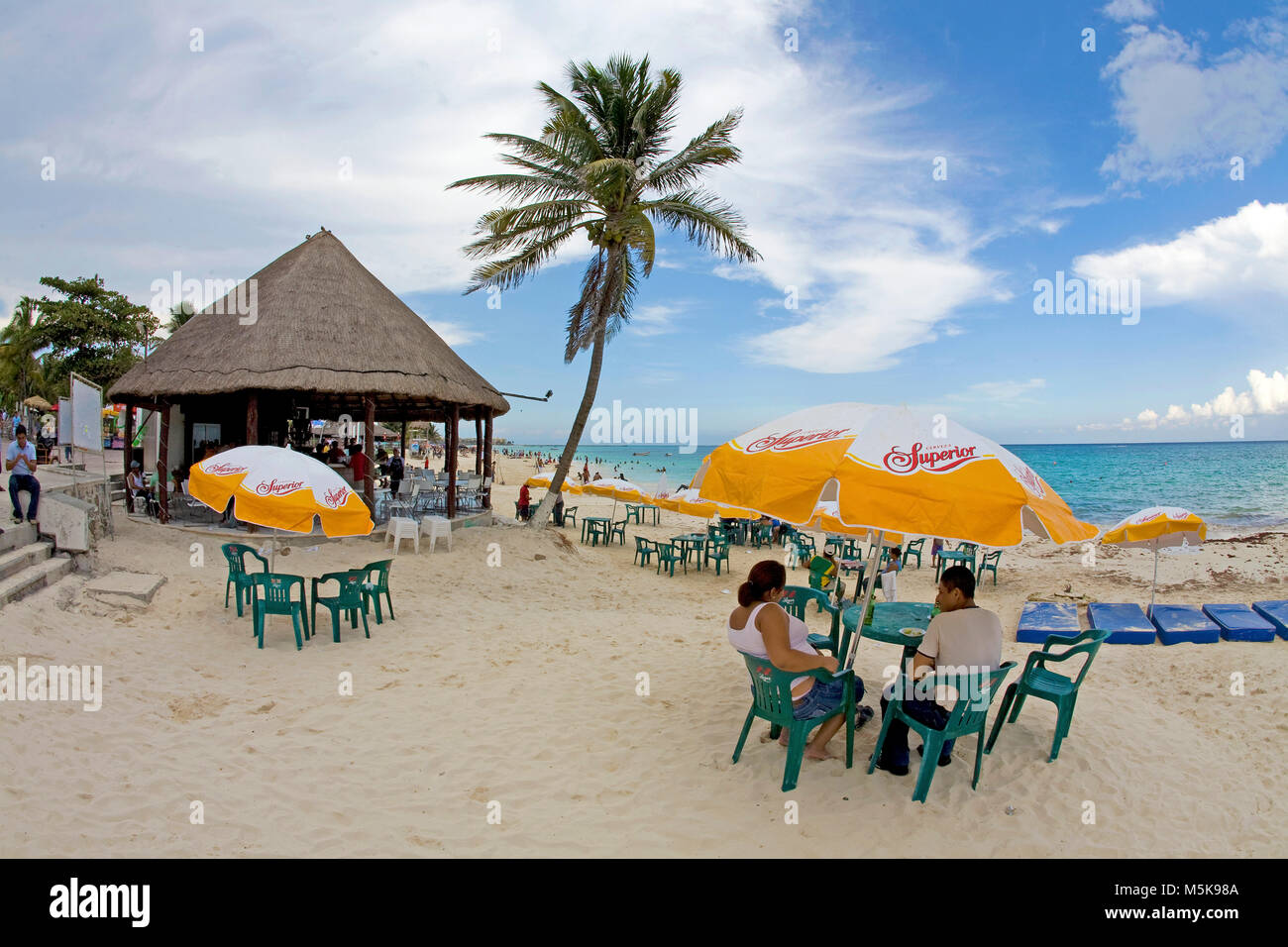 Strandbar am Strand von Playa del Carmen, Playa del Carmen, Mexiko, Karibik | Beach bar at beach of Playa del Carmen, Mexico, Caribbean Stock Photo