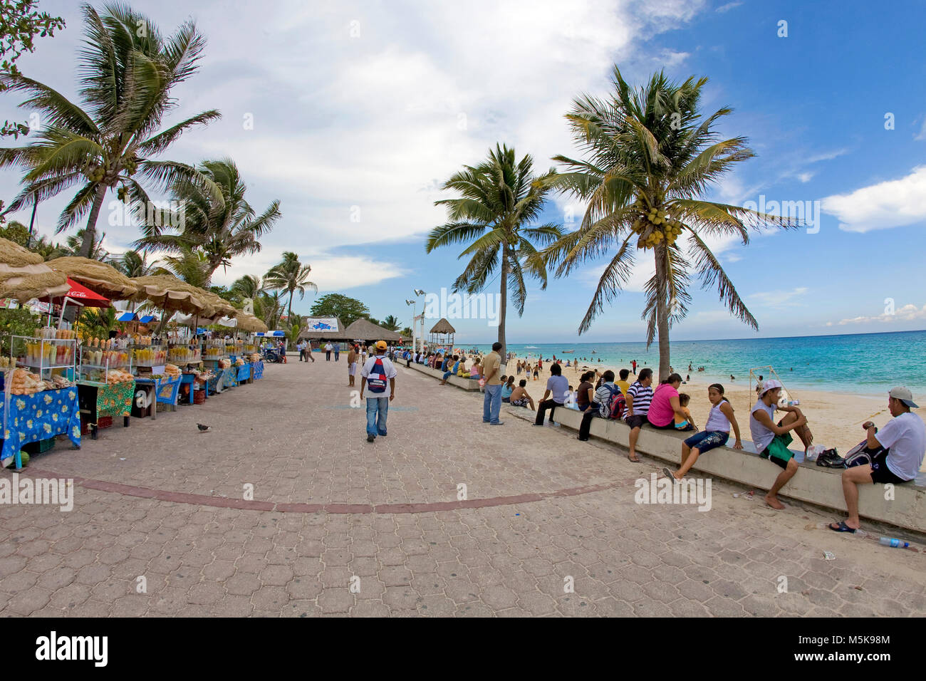 Snack stalls at beach promenade of Playa del Carmen, Mexico, Caribbean Stock Photo
