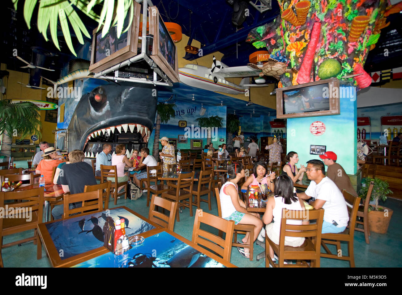 Tourists at popular divers bar Margaritaville, San Miguel, Cozumel, Mexico, Caribbean Stock Photo