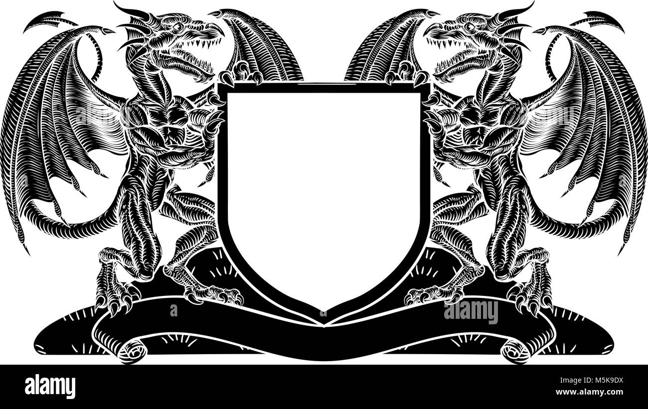 Dragon Heraldry Crest Coat of Arms Shield Emblem Stock Vector