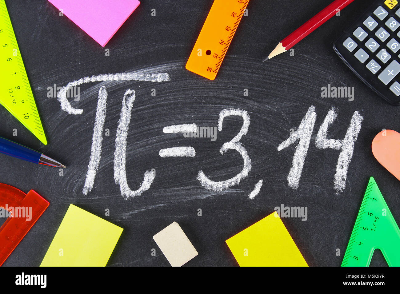 The mathematical sign or symbol for Pi on a blackboard Stock Photo