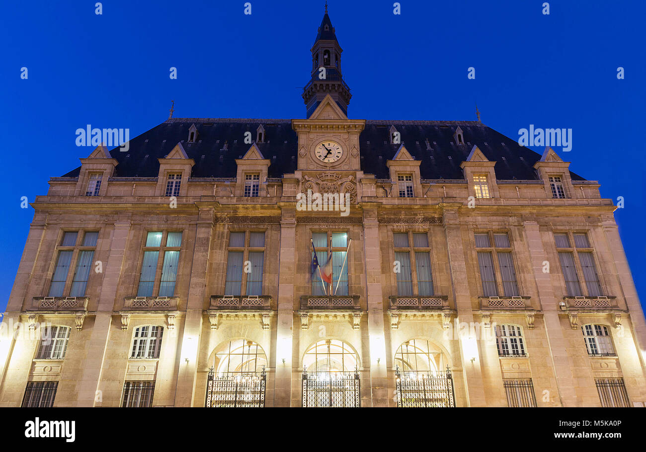The Saint Denis Town hall at night , France. Stock Photo